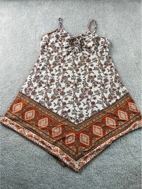 Bohemian Floral Print Spaghetti Strap Dress with Handkerchief Hem
